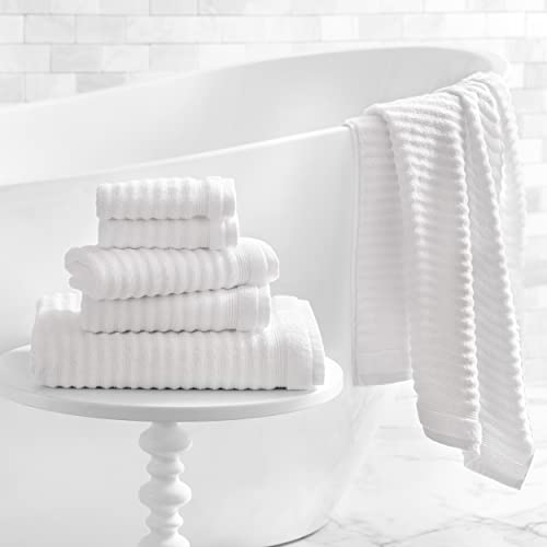 MARTHA STEWART Textured 100% Cotton Bath Towels Set - 6 Piece Set | 2 Bath Towels - 2 Hand Towels - 2 Washcloths| Quick Dry Towels | Plush Towels | Absorbent | Ideal For Everyday Use | White Towels