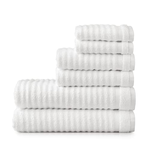 MARTHA STEWART Textured 100% Cotton Bath Towels Set - 6 Piece Set | 2 Bath Towels - 2 Hand Towels - 2 Washcloths| Quick Dry Towels | Plush Towels | Absorbent | Ideal For Everyday Use | White Towels