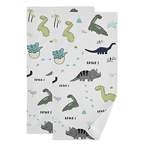 Cute Dinosaur Hand Towel Set of 2, Forest Cartoon Dino Tree Face Towels Jurassic Park Washcloth for Bathroom Kitchen, Kid's Back-to-School Columbus Day Gift