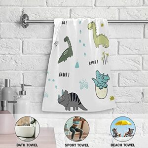 Cute Dinosaur Hand Towel Set of 2, Forest Cartoon Dino Tree Face Towels Jurassic Park Washcloth for Bathroom Kitchen, Kid's Back-to-School Columbus Day Gift