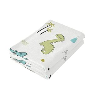 Cute Dinosaur Hand Towel Set of 2, Forest Cartoon Dino Tree Face Towels Jurassic Park Washcloth for Bathroom Kitchen, Kid's Back-to-School Columbus Day Gift