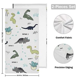 Cute Dinosaur Hand Towel Set of 2, Forest Cartoon Dino Tree Face Towels Jurassic Park Washcloth for Bathroom Kitchen, Kid's Back-to-School Columbus Day Gift