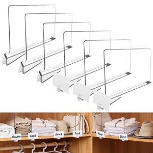 kaguster 6 pcs clear acrylic shelf dividers for closets, 6 white cards and 6 clear acrylic self-adhesive clips - closet organizer and storage separate clothing,books, document and purses
