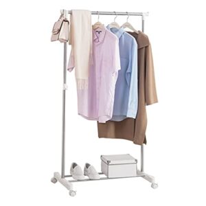 baoyouni single rod clothing garment rack on wheels metal rolling clothes display hanging rail coat stand storage holder organizer, height adjustable (ivory)