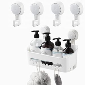 velmade shower caddy, shower shelves 5 pack, suction cup shower caddy with 4 strong suction cup hooks, no drilling shower organizer with large capacity, heavy duty wall mounted removable, white