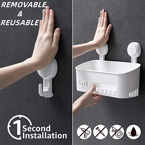 VELMADE Shower Caddy, Shower Shelves 5 Pack, Suction Cup Shower Caddy with 4 Strong Suction Cup Hooks, No Drilling Shower Organizer with Large Capacity, Heavy Duty Wall Mounted Removable, White