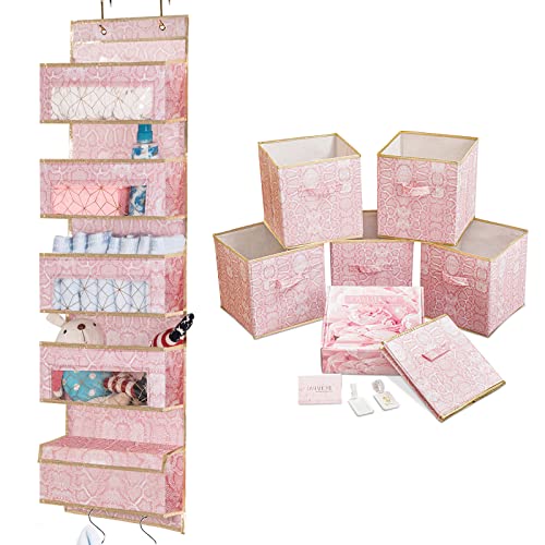 DAMAHOME Storage Bins 11Inch Set of 6 | Over Door Hanging Organizer for Home Pink