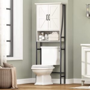 mxarltr over the toilet storage cabinet, over toilet bathroom organizer, above toilet storage cabinet with barn doors behind toilet bathroom organizer over-the-toilet cabinet (cream white)