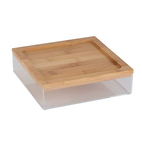 Simplify Large Square Bamboo Organizer | See-Through | Jewelry | Makeup | Cosmetics | Accessories | Bathroom & Bedroom | Vanity & Countertop | Lidded Boxes | Super Clear