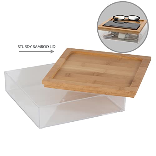 Simplify Large Square Bamboo Organizer | See-Through | Jewelry | Makeup | Cosmetics | Accessories | Bathroom & Bedroom | Vanity & Countertop | Lidded Boxes | Super Clear