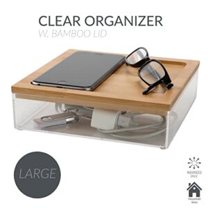 Simplify Large Square Bamboo Organizer | See-Through | Jewelry | Makeup | Cosmetics | Accessories | Bathroom & Bedroom | Vanity & Countertop | Lidded Boxes | Super Clear