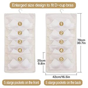 ohihuw 2 Pack Closet Hanging Organizer for Large Size Bras with Enlarged Mesh Pockets Dual Sided Underwear Storage