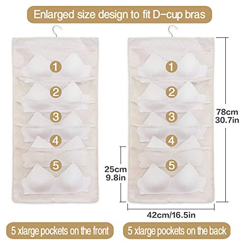 ohihuw 2 Pack Closet Hanging Organizer for Large Size Bras with Enlarged Mesh Pockets Dual Sided Underwear Storage