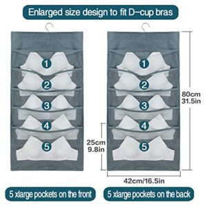 ohihuw 2 Pack Closet Hanging Organizer for Large Size Bras with Enlarged Mesh Pockets Dual Sided Underwear Storage