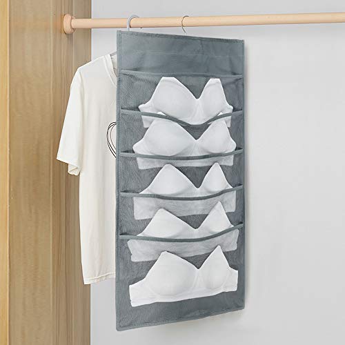 ohihuw 2 Pack Closet Hanging Organizer for Large Size Bras with Enlarged Mesh Pockets Dual Sided Underwear Storage