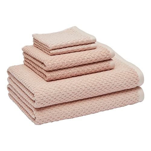 Amazon Basics Odor Resistant Textured Bath Towel Set - 6-Pieces, Blush