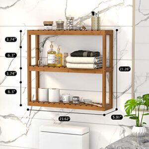 Domax Bamboo Bathroom Shelf 3-Tier Wall Mount Storage Rack Multifunctional Adjustable Layer Free Standing Over Toilet Utility Shelves Living Room Kitchen (Walnut)