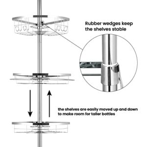 GOODBUY Corner Shower Caddy Tension Pole, Stainless Steel Bathroom Shower Organizer, Shower Rack Shower Shelf Corner with 4 Tier Adjustable Baskets, 4.9ft to 9.2ft, Silver