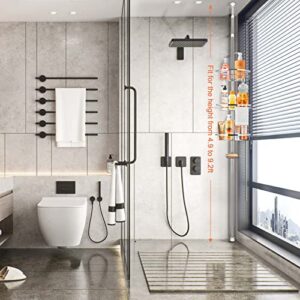 GOODBUY Corner Shower Caddy Tension Pole, Stainless Steel Bathroom Shower Organizer, Shower Rack Shower Shelf Corner with 4 Tier Adjustable Baskets, 4.9ft to 9.2ft, Silver