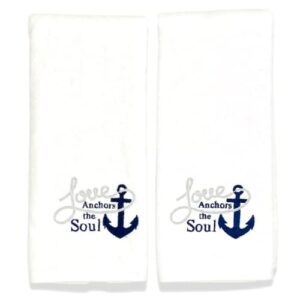 serafina home summer soft absorbent nautical ocean guest hand towels: coastal love anchors the soul, 2 piece (anchor love)