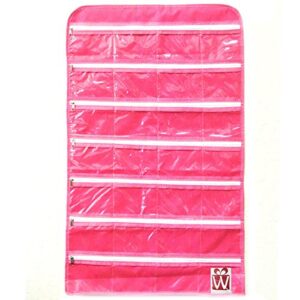 wrapables® 28 zippered pockets hanging jewelry organizer with 21 holding loops, pink