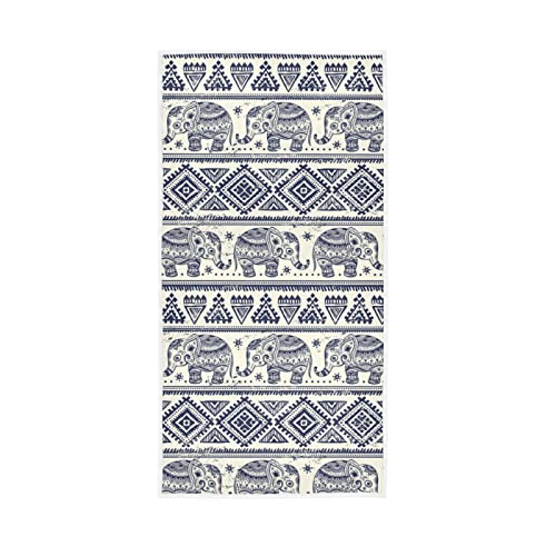 Ollabaky Vintage Ethnic Elephant Hand Towels Fingertip Towels Super Soft Breathable Absorbent Multipurpose Face Towels for Bathroom, Kitchen, Gym, Spa, Home Decoration, 30 x 15 Inch