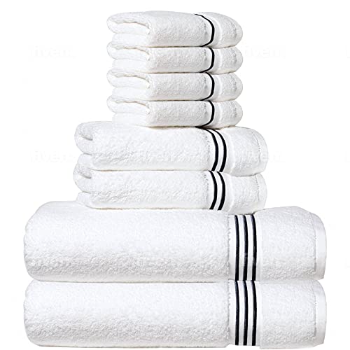 SIMPLI-MAGIC 79509 8-Piece Premium Set, 2 Bath, 2 Hand, 4 Wash Cloths, 100% Ring Spun Cotton Highly Absorbent Towels for Bathroom, Gym, Hotel, and Spa, (2) 27" X 54" (2) 16" x 30" (4) 13" x 13", Black