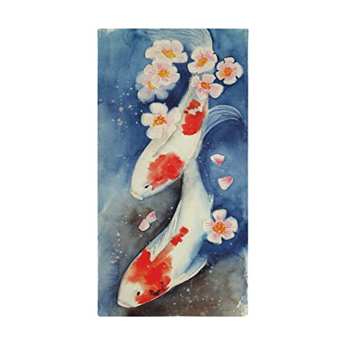 Lhammer Spring Koi Fish Bathroom Hand Towels Japanese Watercolor Kitchen Dish Towel Fingertip Guest Towel Washcloths for Hotel Spa Home Holiday Decoration Sports Gym Yoga Shower Soft Absorbent