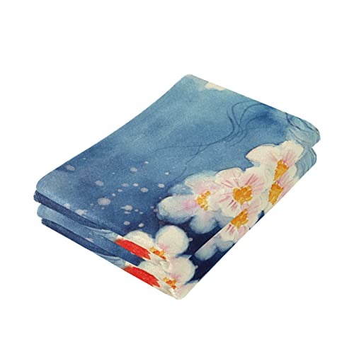 Lhammer Spring Koi Fish Bathroom Hand Towels Japanese Watercolor Kitchen Dish Towel Fingertip Guest Towel Washcloths for Hotel Spa Home Holiday Decoration Sports Gym Yoga Shower Soft Absorbent