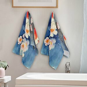 Lhammer Spring Koi Fish Bathroom Hand Towels Japanese Watercolor Kitchen Dish Towel Fingertip Guest Towel Washcloths for Hotel Spa Home Holiday Decoration Sports Gym Yoga Shower Soft Absorbent