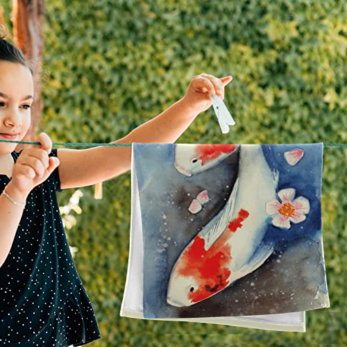 Lhammer Spring Koi Fish Bathroom Hand Towels Japanese Watercolor Kitchen Dish Towel Fingertip Guest Towel Washcloths for Hotel Spa Home Holiday Decoration Sports Gym Yoga Shower Soft Absorbent