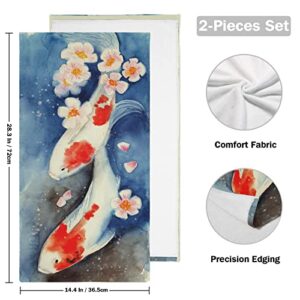 Lhammer Spring Koi Fish Bathroom Hand Towels Japanese Watercolor Kitchen Dish Towel Fingertip Guest Towel Washcloths for Hotel Spa Home Holiday Decoration Sports Gym Yoga Shower Soft Absorbent