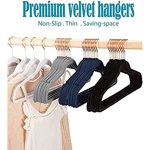 Velvet Hangers 50 Pack, Black Felt Hangers Non Slip with Rose Gold Hook, Premium Felt Hangers for Adult, Heavy Duty Velvet Hanger for Coat, Suit, Short, Skirt, Dress (Black)
