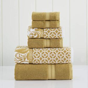 modern threads trefoil filigree 6-piece reversible yarn dyed jacquard towel set - bath towels, hand towels, & washcloths - super absorbent & quick dry - 100% combed cotton