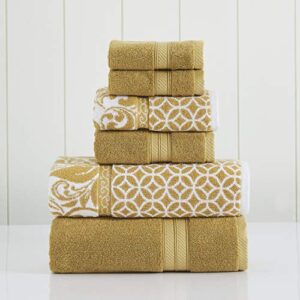 Modern Threads Trefoil Filigree 6-Piece Reversible Yarn Dyed Jacquard Towel Set - Bath Towels, Hand Towels, & Washcloths - Super Absorbent & Quick Dry - 100% Combed Cotton