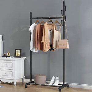 zbyl clothing rack garment laundry hanging rack, metal free standing clothes closet rack with bottom, rolling wardrobe rack with wheels, portable organizer standard rod for clothes, 100×172cm