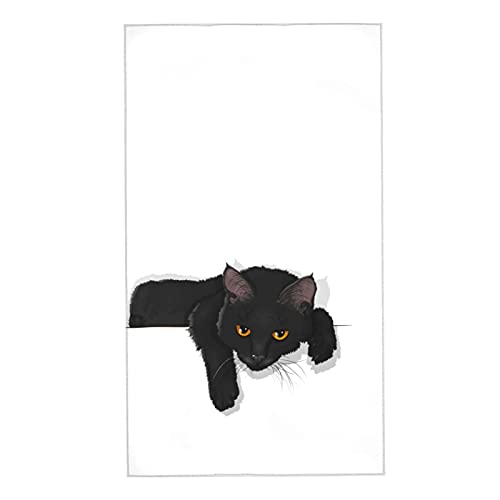 Ideolocator Black Cat Silhouette Hand Towels for Bathroom Soft Large Decorative Hand Towels Multipurpose for Bathroom, Hotel, Gym and Spa (27.5x15.7in, White) Chic Boho Exotic