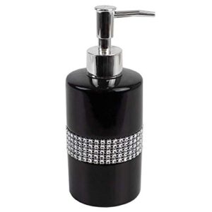 Home Basics Sequin Accented Ceramic Luxury Bath Accessory Set and Hideaway Toilet Brush Holder with Steel Handle, Black