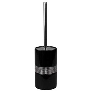 Home Basics Sequin Accented Ceramic Luxury Bath Accessory Set and Hideaway Toilet Brush Holder with Steel Handle, Black