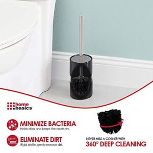 Home Basics Sequin Accented Ceramic Luxury Bath Accessory Set and Hideaway Toilet Brush Holder with Steel Handle, Black