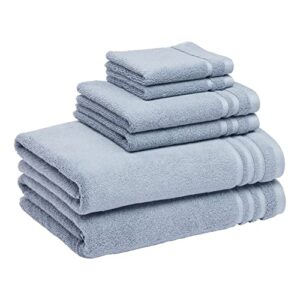 amazon basics cotton bath towel set, made with 30% recycled cotton content - 6-piece, blue