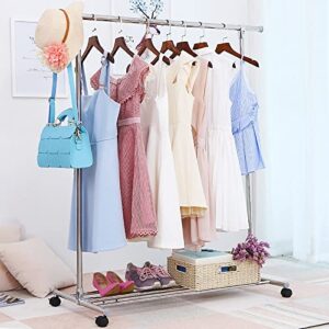 zbyl metal clothes rack garment wardrobe rack, mobile free standing clothing rolling rack with wheels, portable laundry hanging organizer rack with bottom, retractable 120-200cm
