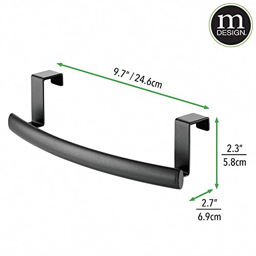 mDesign Steel Over Door Curved Towel Bar Storage, Hanger for Cabinet or Cupboard, Holder Rack for Kitchen, Bathroom - Holds Hand/Dish Towels, Washcloths - Spira Collection - Black