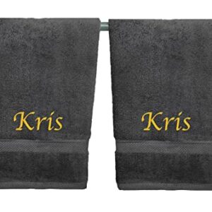 Liberty21 Monogrammed Personalized Name Hand Towels. Custom Embroidered Towels. Set of Two. (Grey)