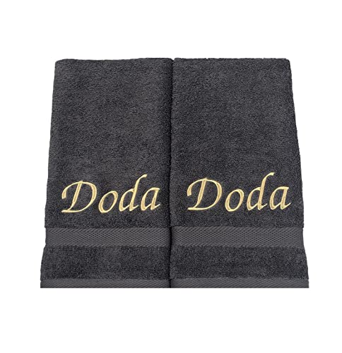 Liberty21 Monogrammed Personalized Name Hand Towels. Custom Embroidered Towels. Set of Two. (Grey)