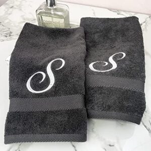 Liberty21 Monogrammed Personalized Name Hand Towels. Custom Embroidered Towels. Set of Two. (Grey)