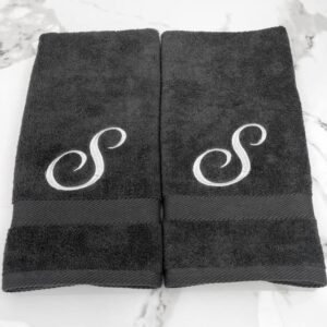 Liberty21 Monogrammed Personalized Name Hand Towels. Custom Embroidered Towels. Set of Two. (Grey)