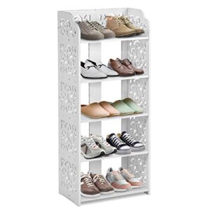 yosooo 5 tier wood plastic carved shoe rack,white shoe cabinet tall cd display storage organizer stand bookshelf