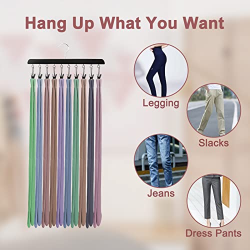 3 Pack Legging Organizer for Closet, Wooden Leggings Hangers Organizer with 30 Metal Clips, Hangers Space Saving Closet Organizer and Storage with 360° Swivel Hook for Leggings, Pants, Skirts, Ties