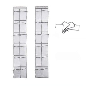 nxqilixiang over the door shoe organizer hanging shoe hanger with 12 large clear mesh pockets for narrow closet door for storage men sneakers women high heeled shoes slippers kids toy white 2 pack
